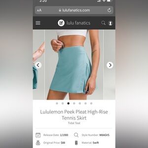 NWT - Lululemon Peek Pleat High-Rise Tennis Skirt